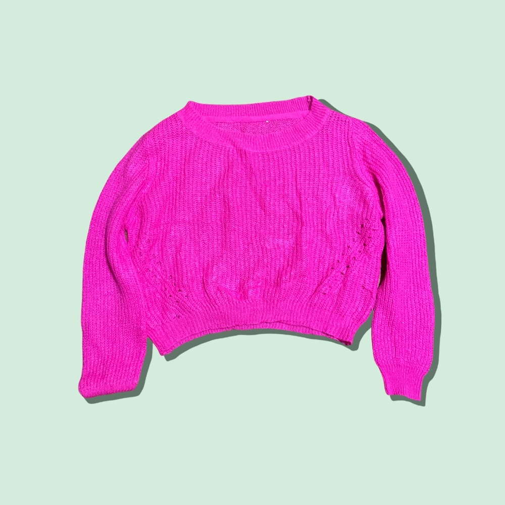 Hot Pink Vintage Fuzzy Cropped Sweater